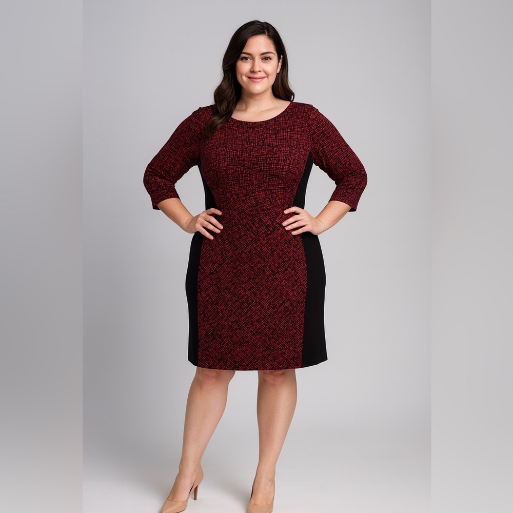 Lauren Ralph Lauren red ruched jersey 3/4 sleeve dress size 16 career cocktail